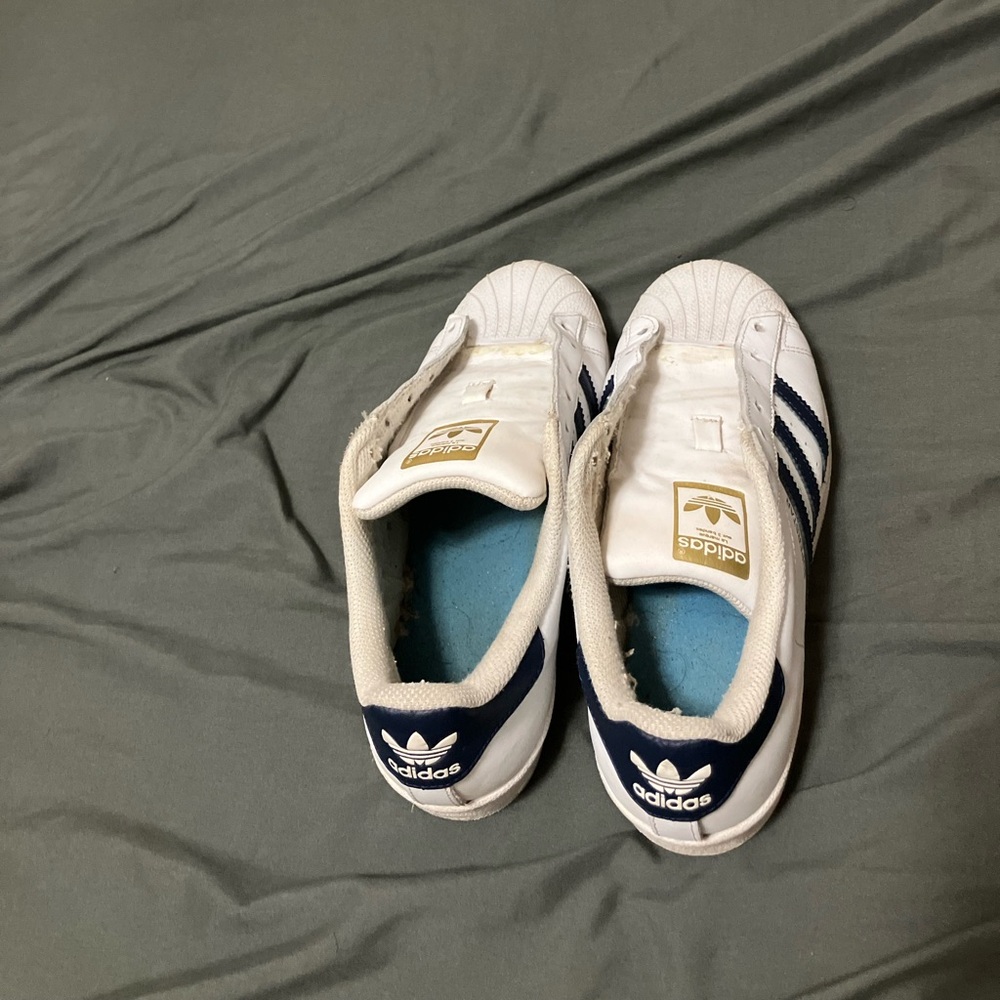 Adidas Superstar White Navy Stripes Shell Toe Sneaker Shoes Men's Size: 5